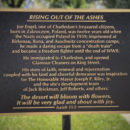 Plaque honoring Holocaust survivor Joe Engel