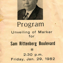 Program for unveiling of marker dedicated to Sam Rittenberg, 1982