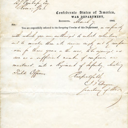 CSA War Department letter
